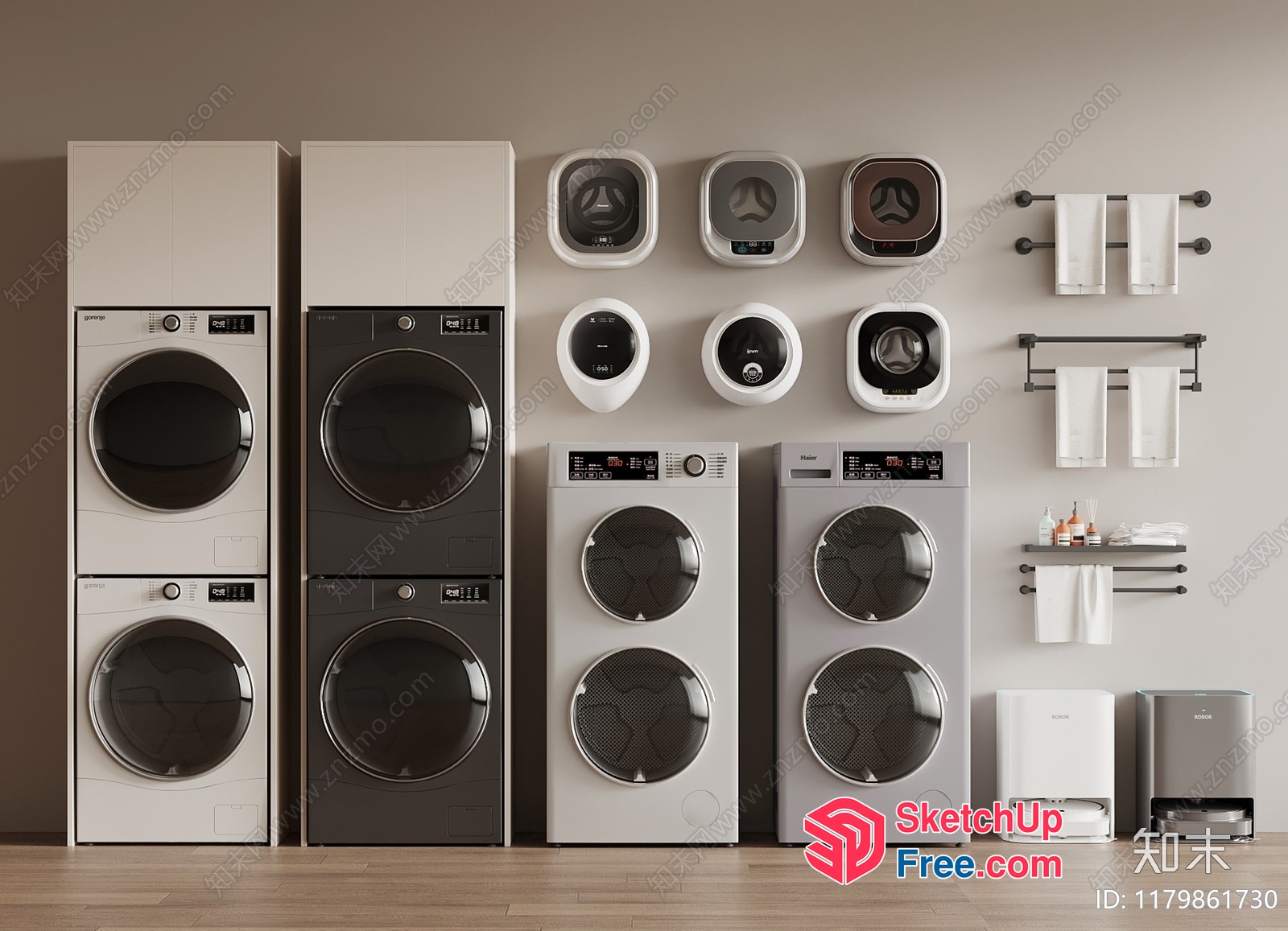 Laundry Room Interior With Modern Washing Machines And Dryers 3D SketchUp File