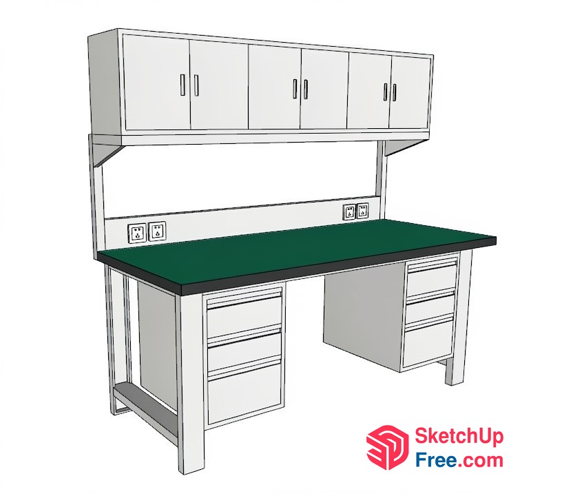 Modern Green-Topped Workstation With Cabinets 3D SketchUp File