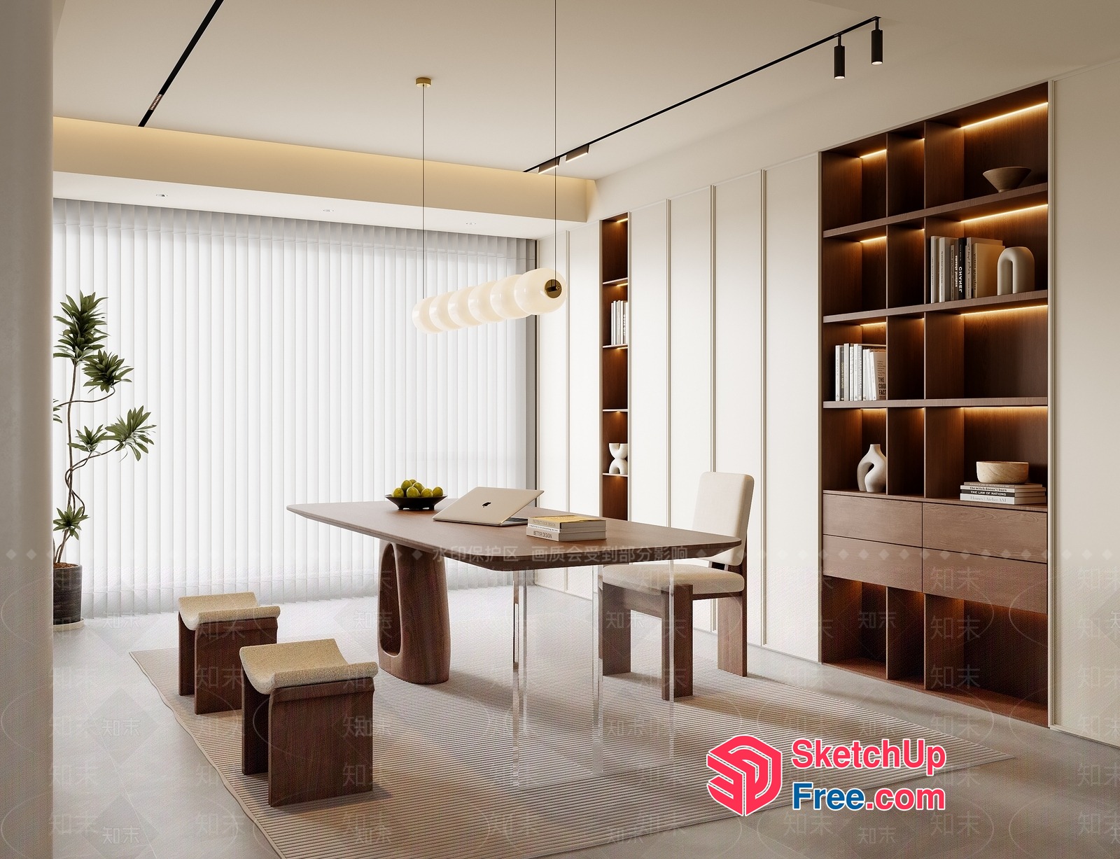 Modern Minimalist Office Interior With Natural Wood Accents 3D SketchUp File