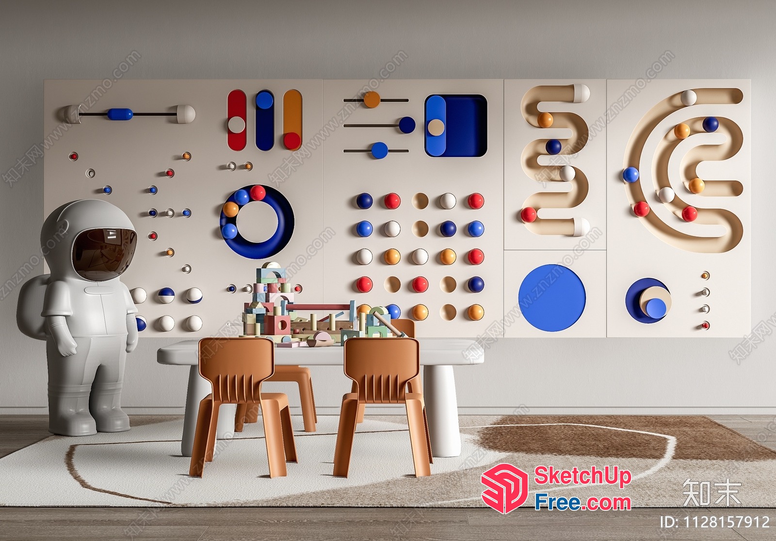 Colorful Modern Playroom With Astronaut Statue 3D SketchUp File