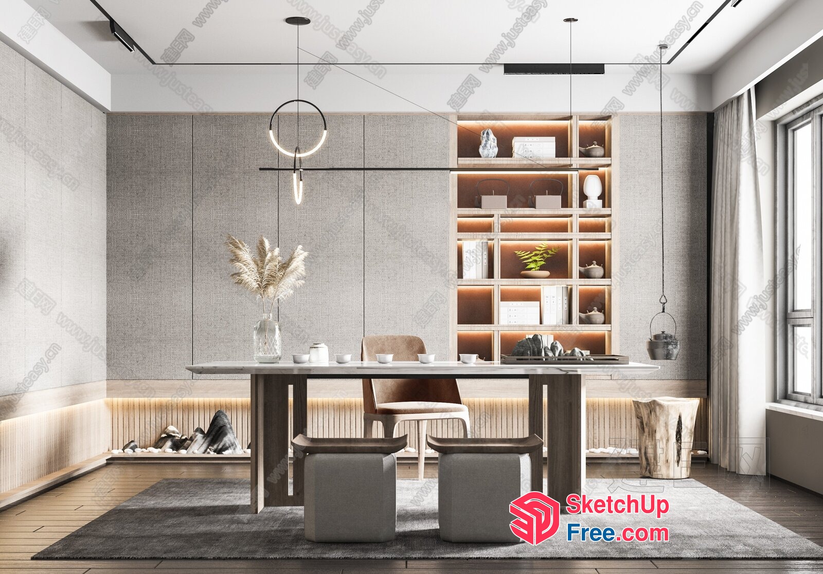 Modern Minimalist Dining Room With Wood And Marble Accents 3D SketchUp File