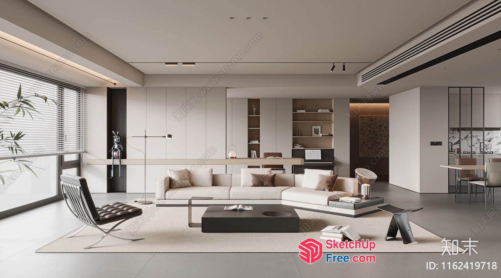 Modern Minimalist Japanese Style Living Room With Sleek Furniture 3D SketchUp File