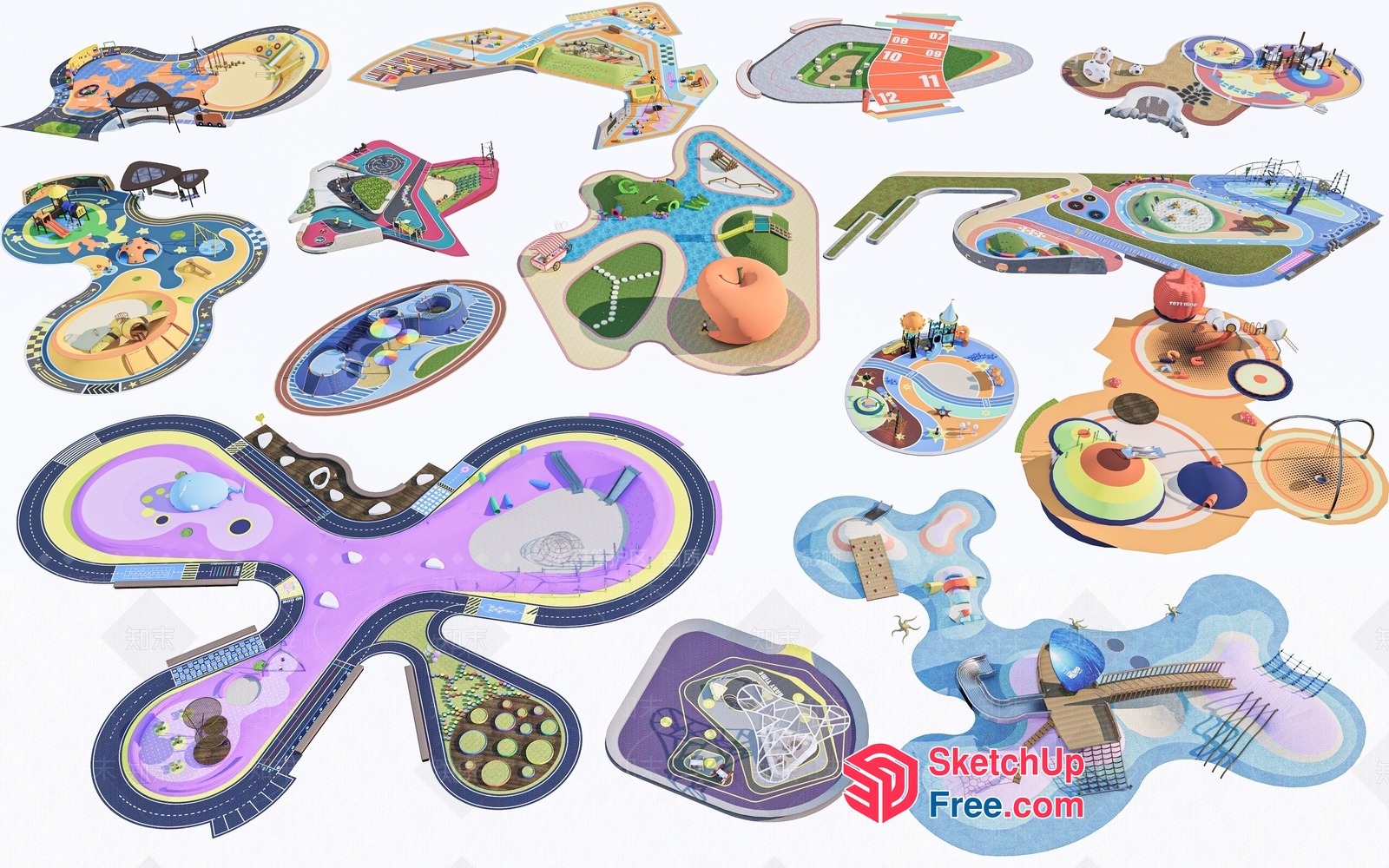 Colorful 3D Models Of Various Landscapes And Buildings 3D SketchUp File