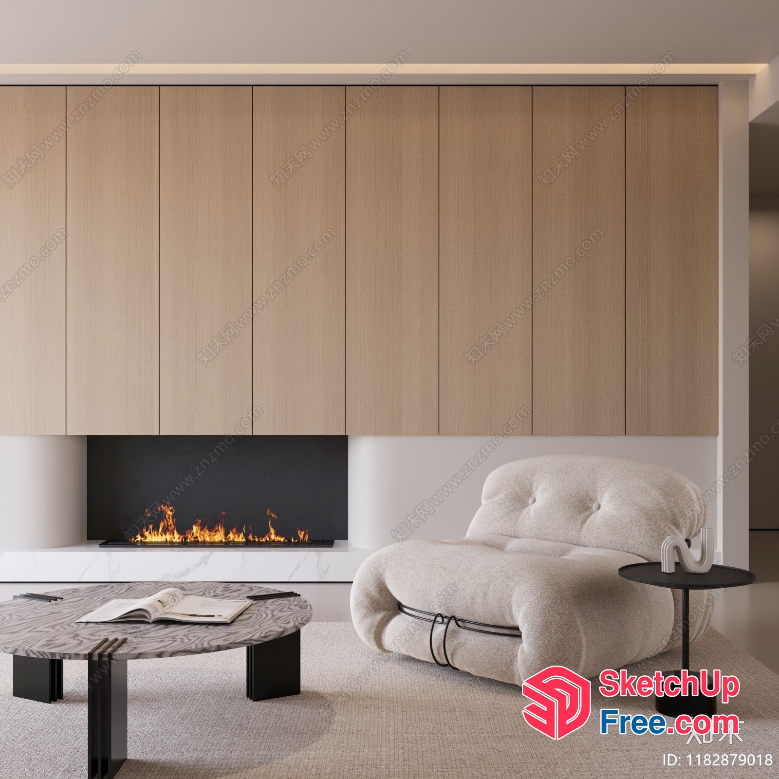 Minimalist Japanese Style Living Room With Fireplace 3D SketchUp File