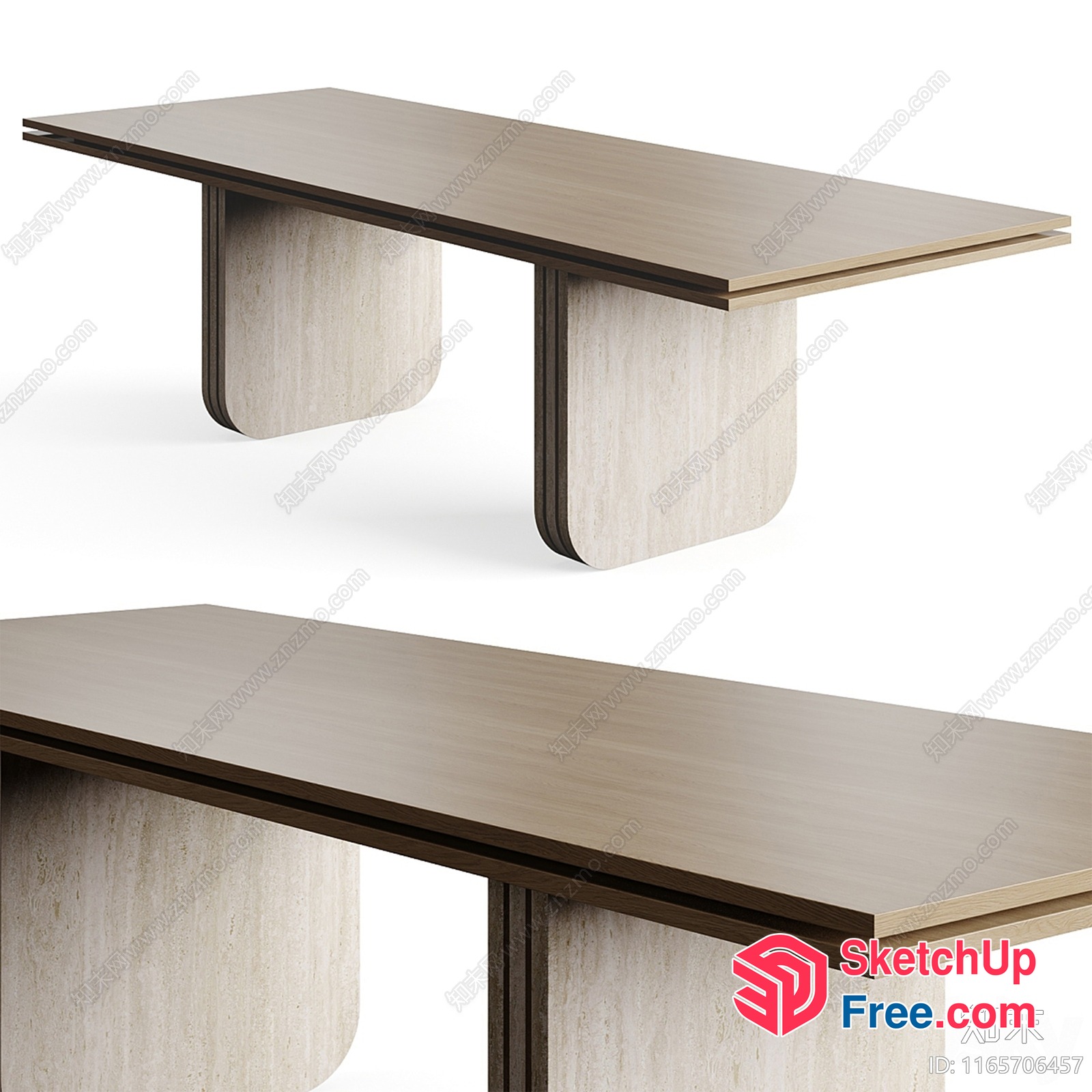 Long Wooden Table With Light Colored Legs 3D SketchUp File
