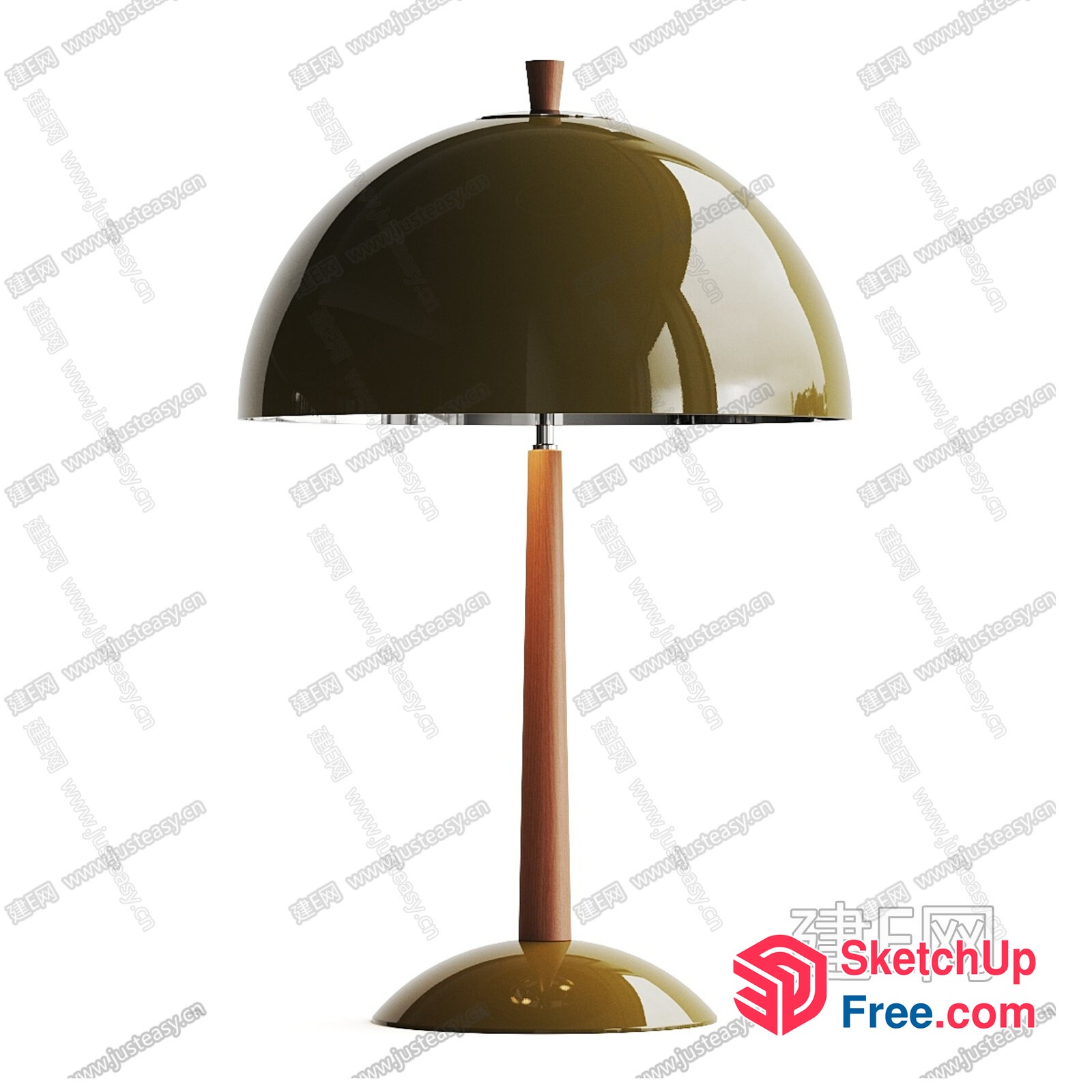 Elegant Table Lamp With Dome Shade And Wooden Base 3D SketchUp File