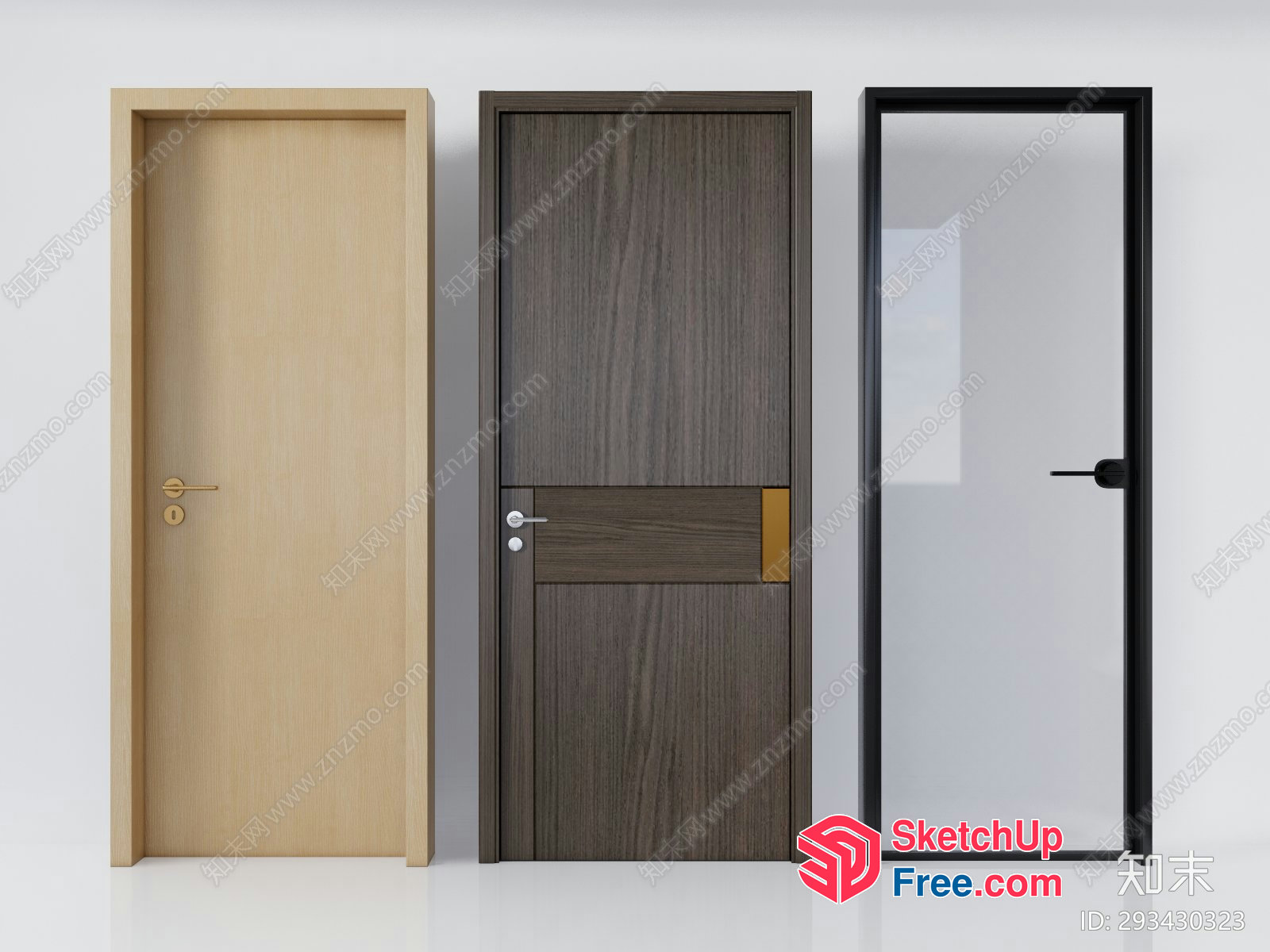 Three Doors In Various Styles 3D SketchUp File