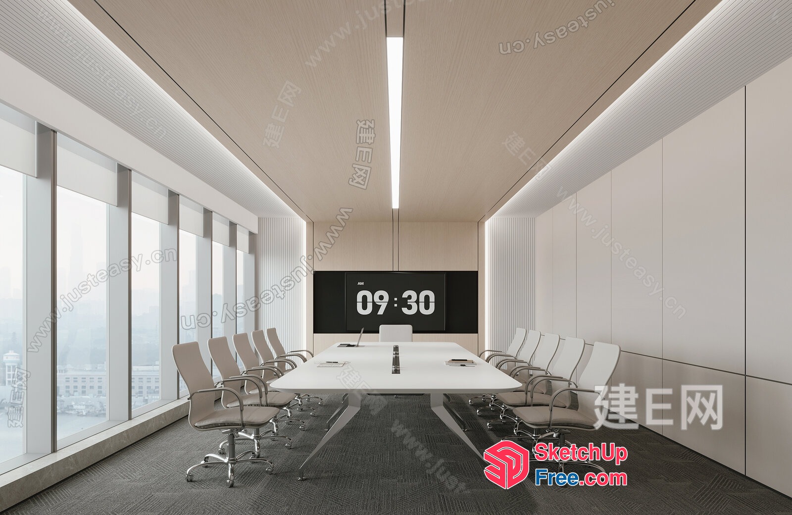 Modern Conference Room With Large Screen And White Table 3D SketchUp File