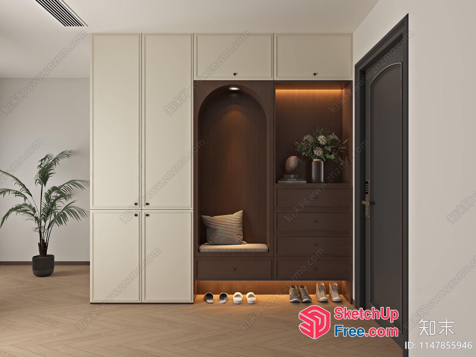 Modern Interior Design With Shoe Storage And Seating Area 3D SketchUp File