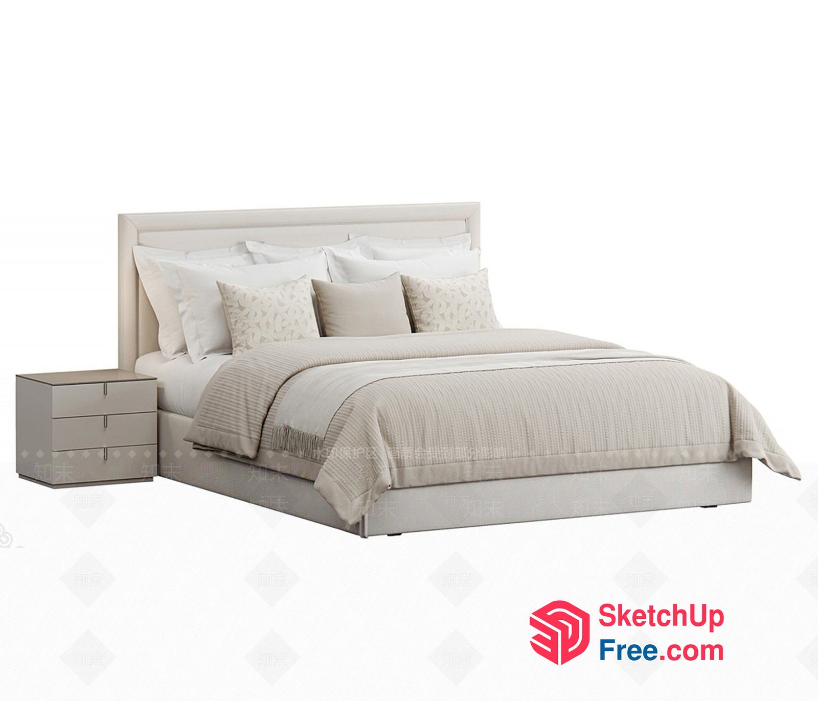 Elegant Minimalist Bed And Bedside Table Arrangement 3D SketchUp File