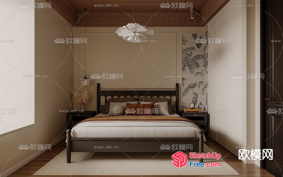 A Stylish Modern Bedroom With Elegant Furniture And Decor 3D SketchUp File
