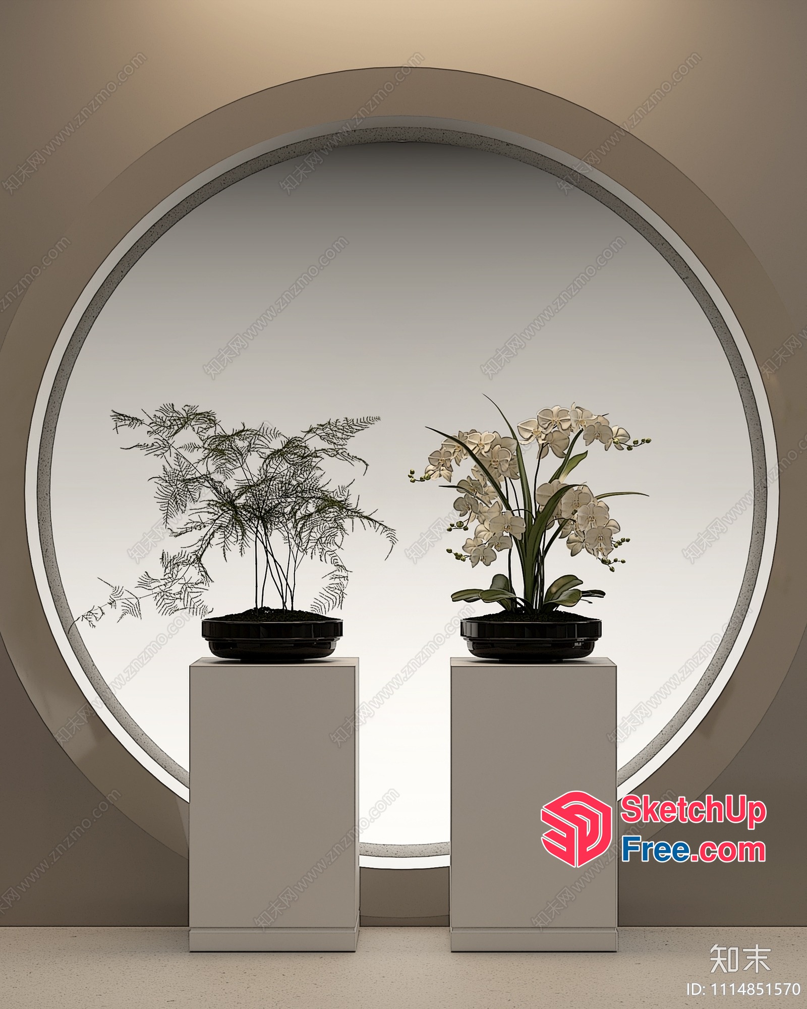 Two Potted Plants On Pedestals 3D SketchUp File