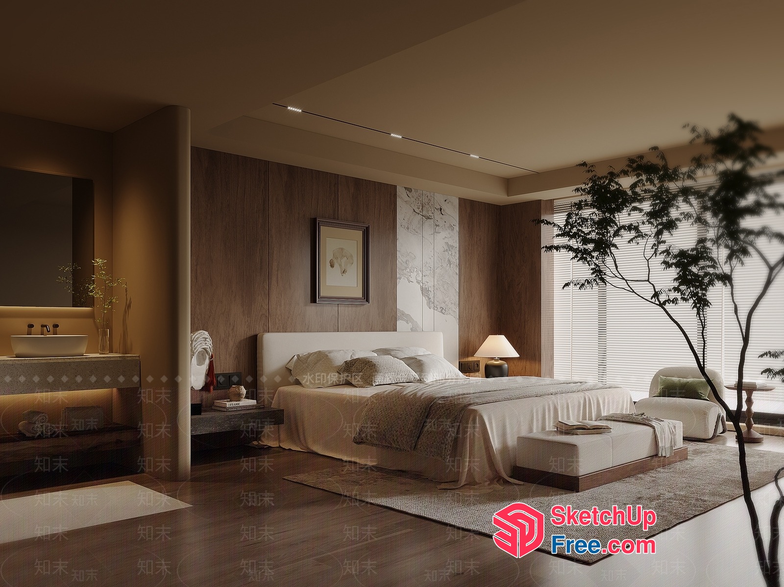 Modern Minimalist Bedroom With Natural Wood Accents 3D SketchUp File