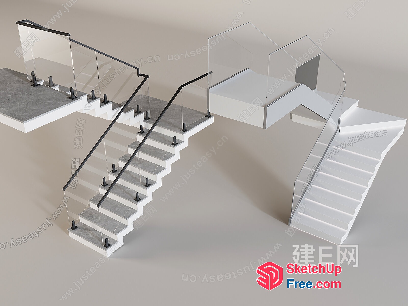 Modern Staircase With Glass Railing 3D SketchUp File