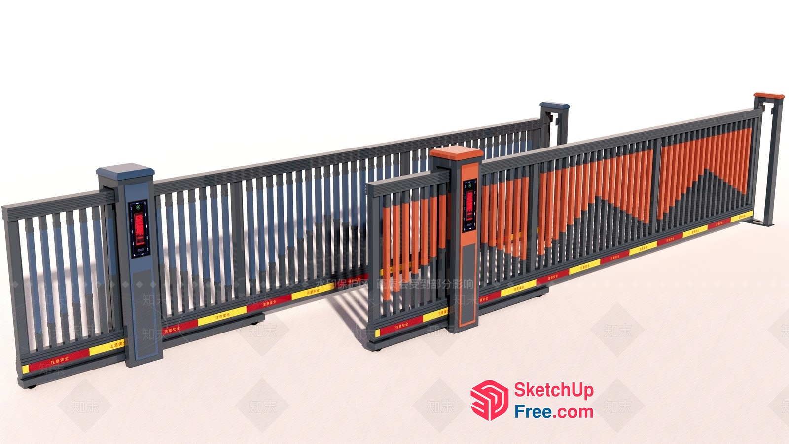 Modern Grey And Orange Railing With Elevator And Stairs 3D SketchUp File