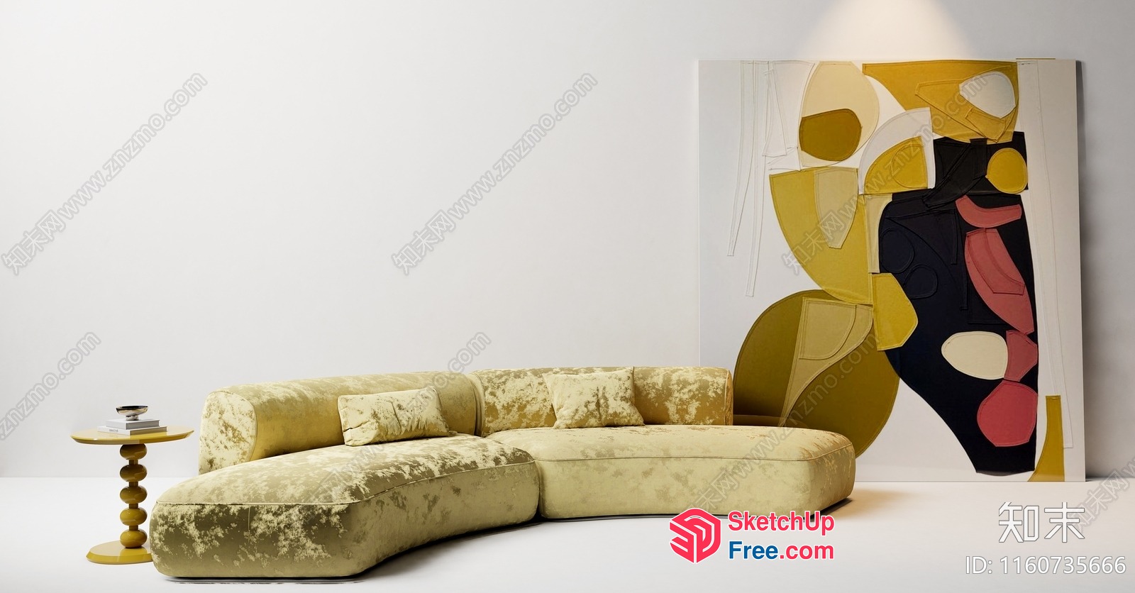 Elegant Creamy Sofa And Artwork Interior 3D SketchUp File