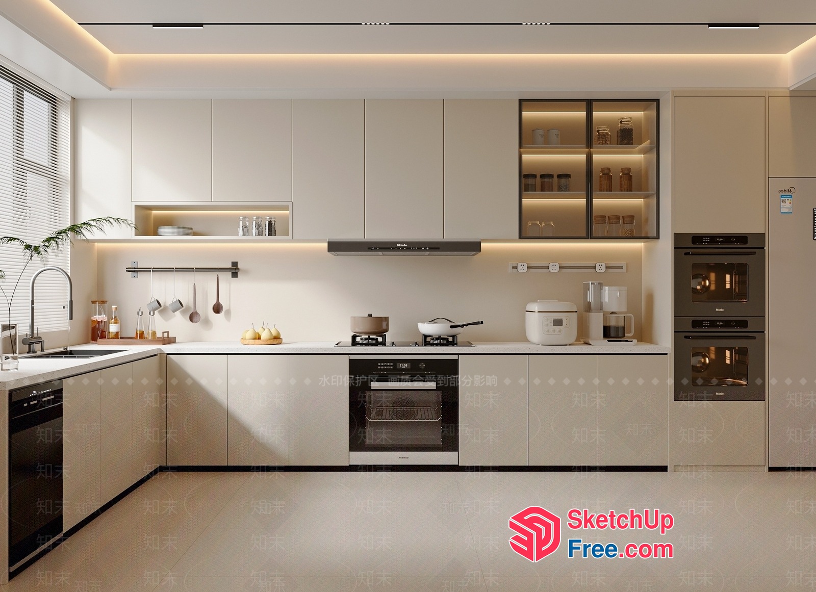 Modern Kitchen Interior With White Cabinets And Appliances 3D SketchUp File
