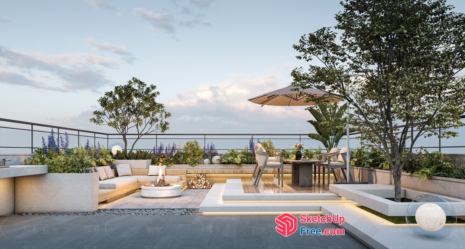 Elegant Outdoor Seating Area With Fireplace 3D SketchUp File