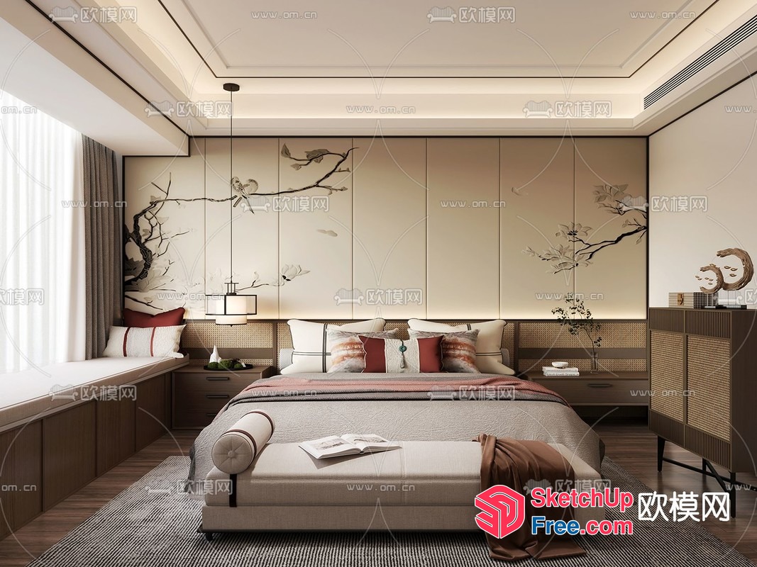 Modern Minimalist Japanese Style Bedroom Interior 3D SketchUp File