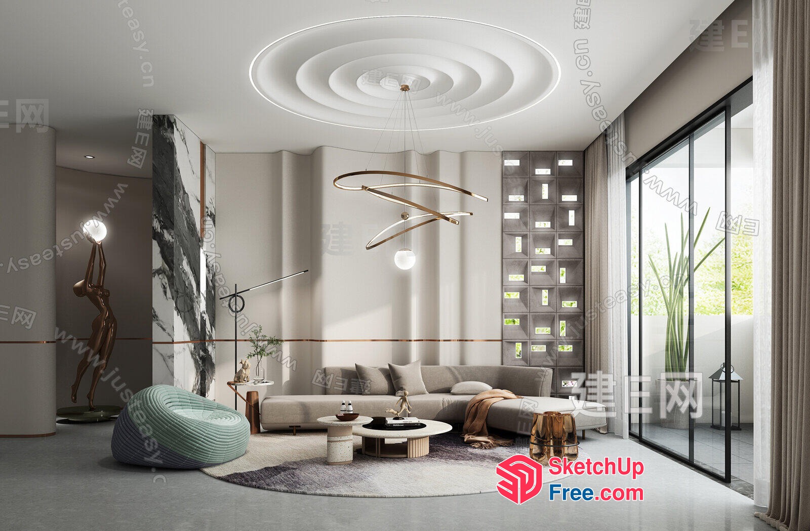 Modern Minimalist Living Room With Natural Light 3D SketchUp File
