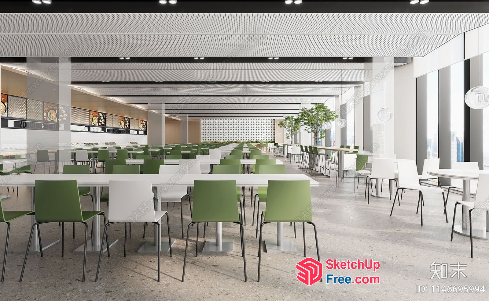 Modern Commercial Building Interior With Green And White Decor 3D SketchUp File