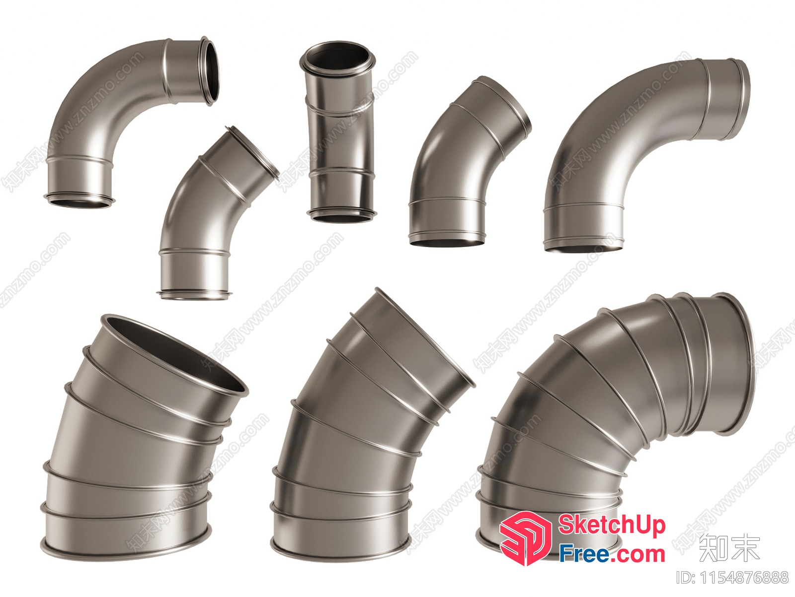 Silver Metallic Pipe Fittings 3D SketchUp File