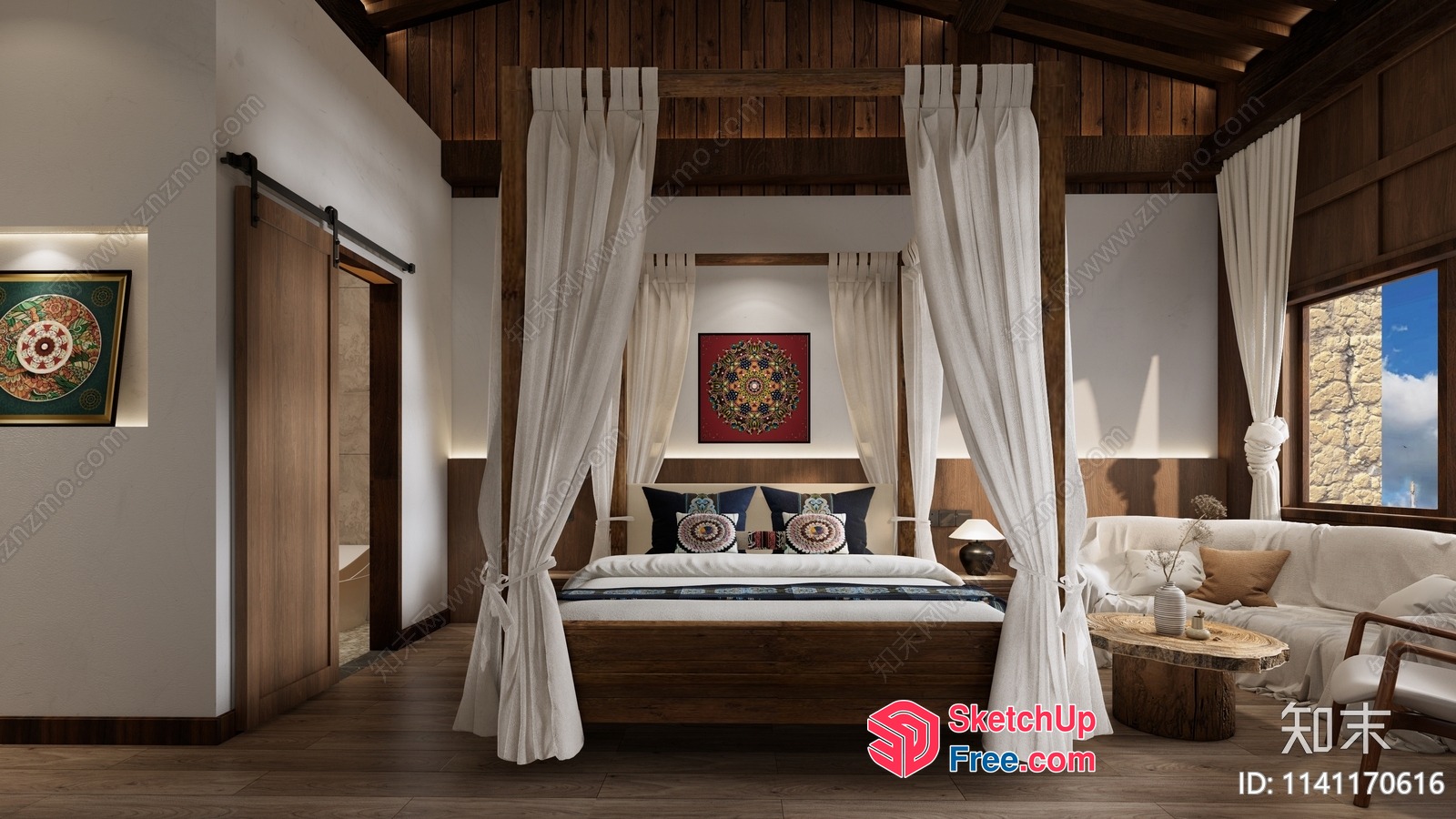 Elegant And Cozy Homestay Bedroom With A Touch Of Traditional Style 3D SketchUp File