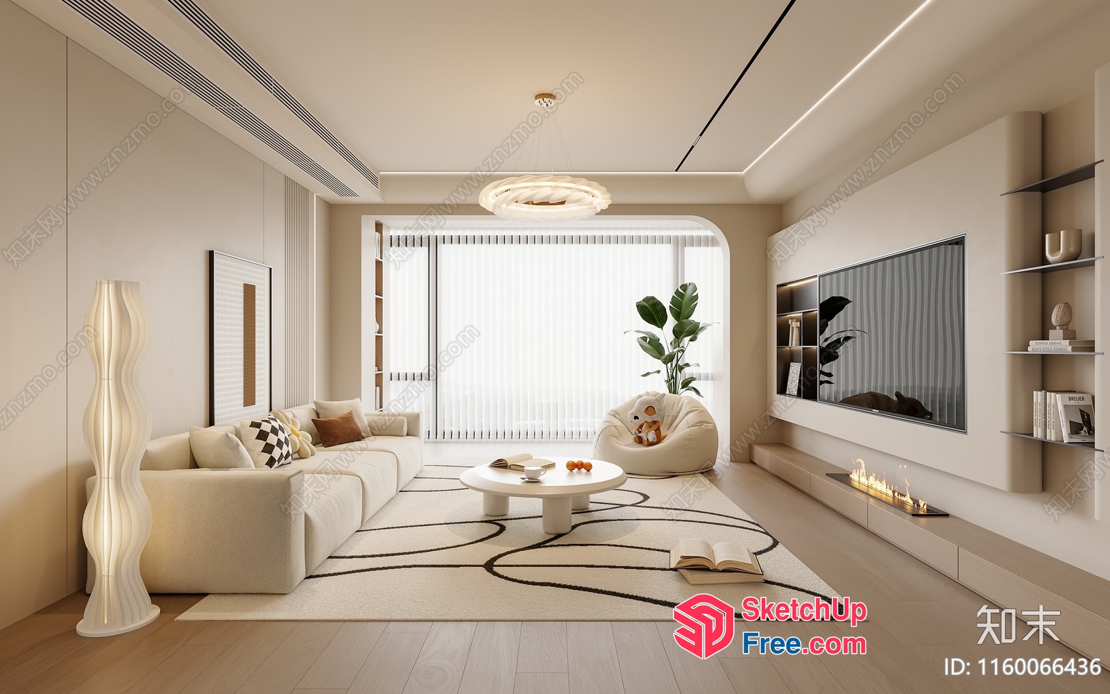 Elegant Modern Living Room With Creamy Style 3D SketchUp File