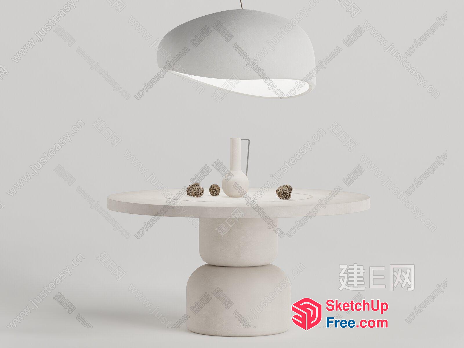 Minimalist White Table And Pendant Lamp 3D SketchUp File