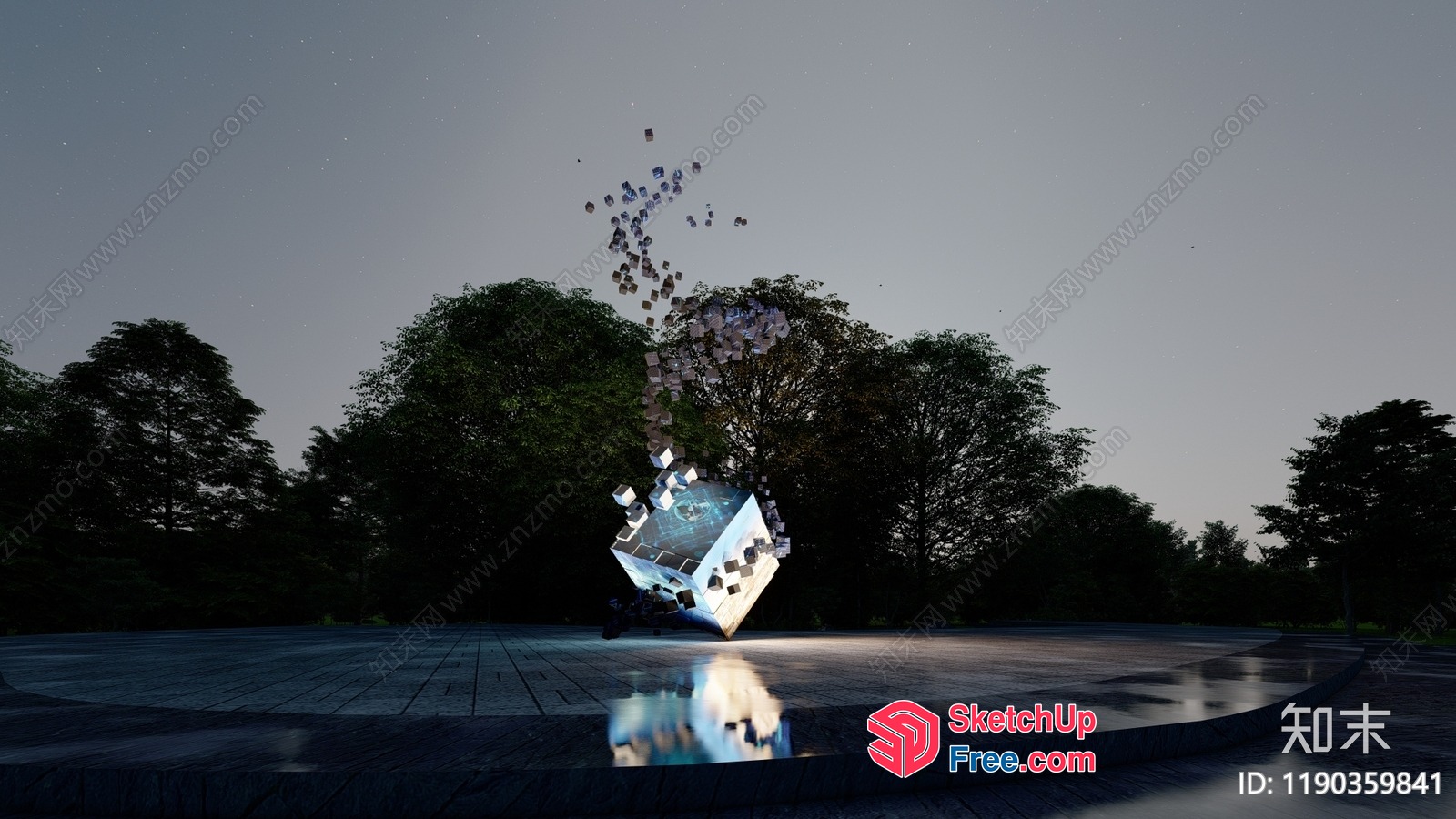 Sculptural Piece In A Dark, Outdoor Setting 3D SketchUp File