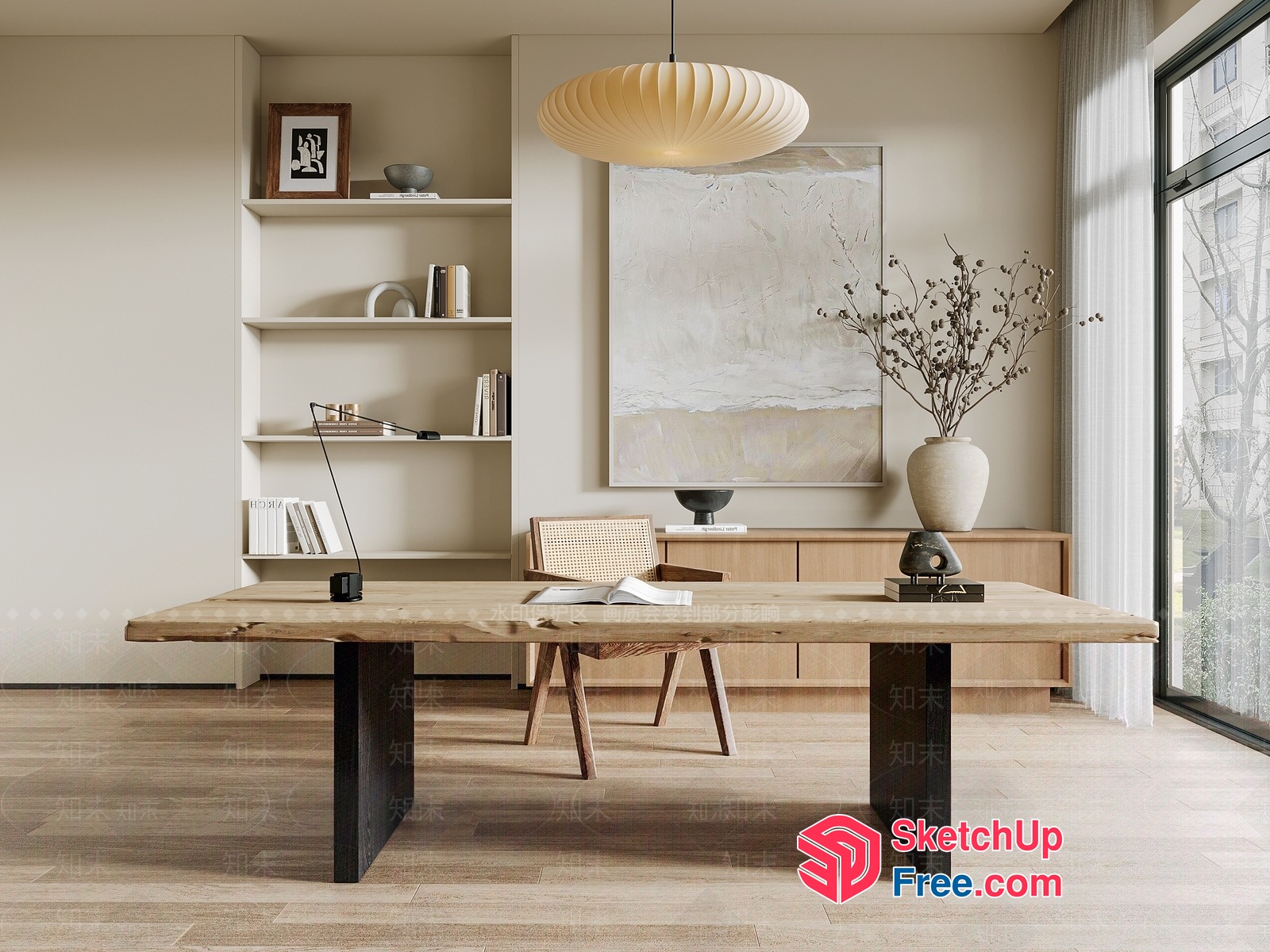 Minimalist Style Office Interior With Natural Wood Accents 3D SketchUp File