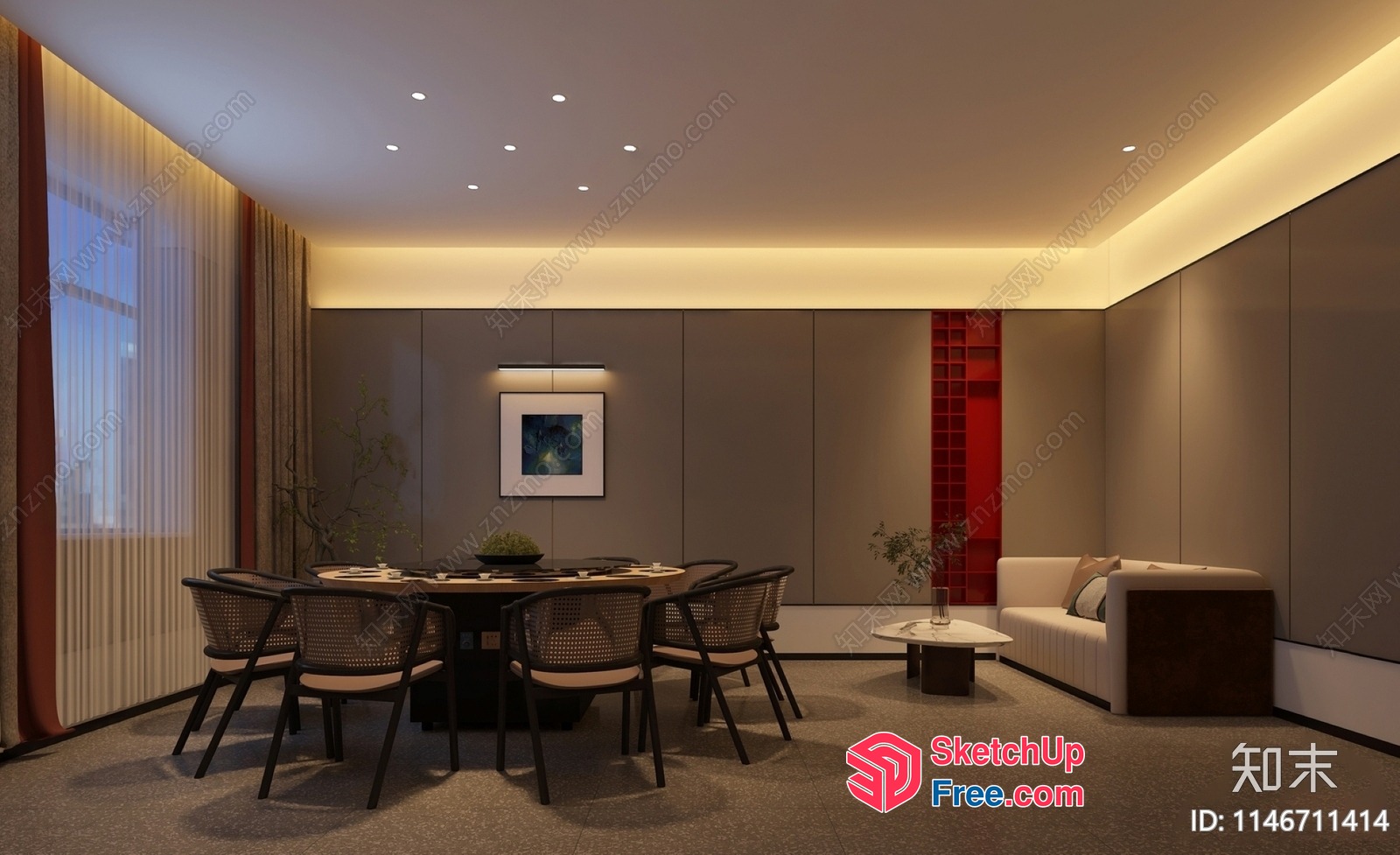 Modern Dining Room With Elegant Table And Chairs 3D SketchUp File