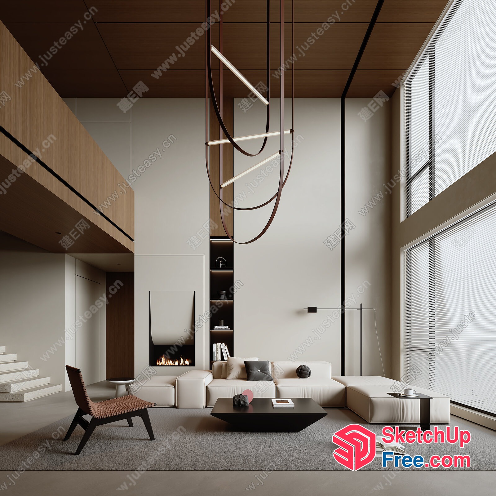 Modern Minimalist Living Room With Natural Light And Textured Elements 3D SketchUp File