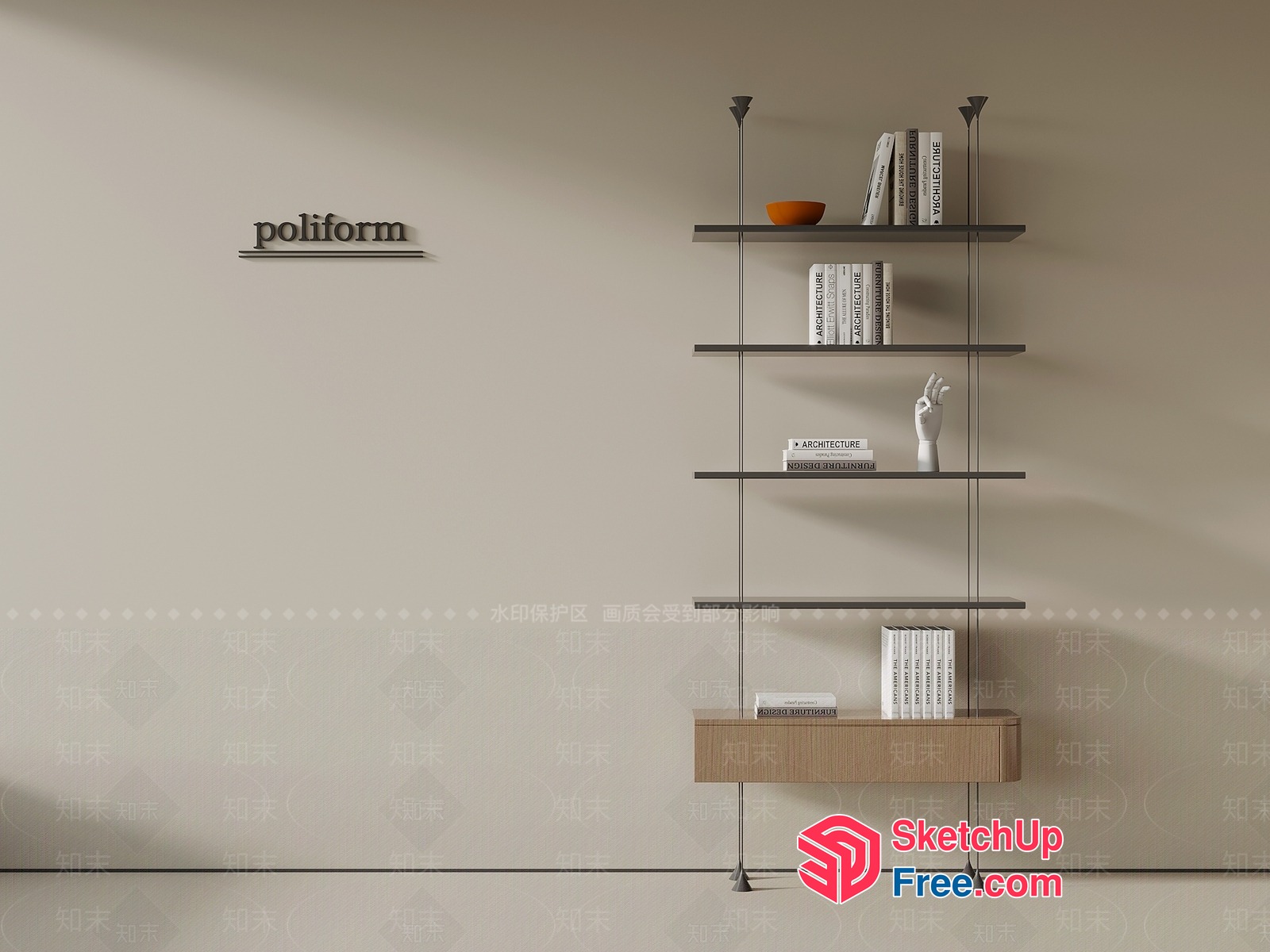Poliform Bookcase And Shelf Display 3D SketchUp File