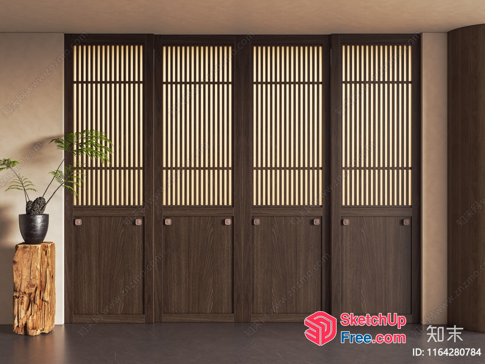Partition Screen With Japanese Style Decor 3D SketchUp File