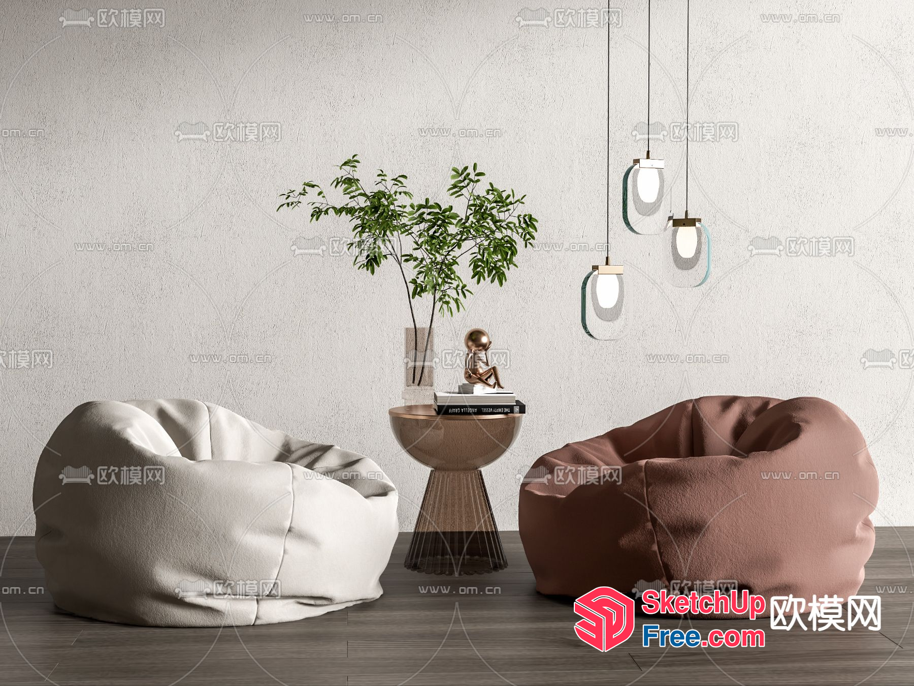 Minimalist Modern Interior With Bean Bag Chairs And Decorative Elements 3D SketchUp File