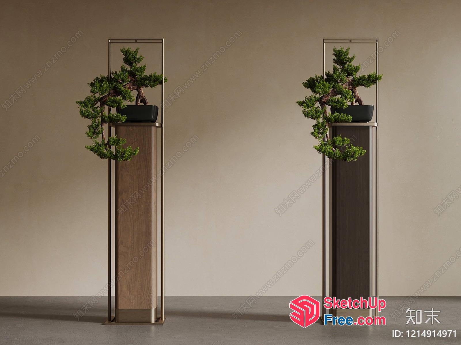 Two Potted Plants On Pillars 3D SketchUp File