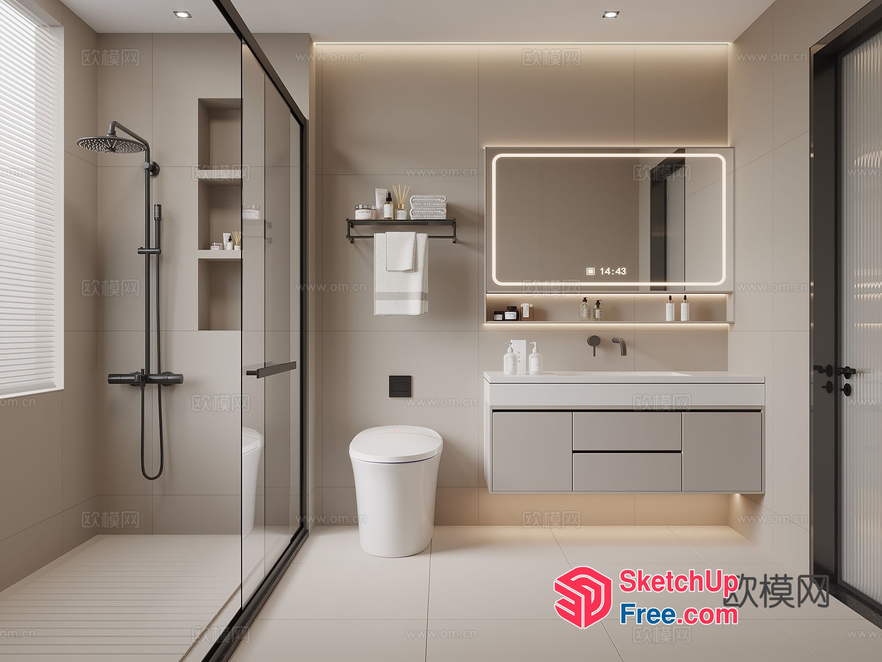 Modern Bathroom With Sleek White And Gray Decor 3D SketchUp File