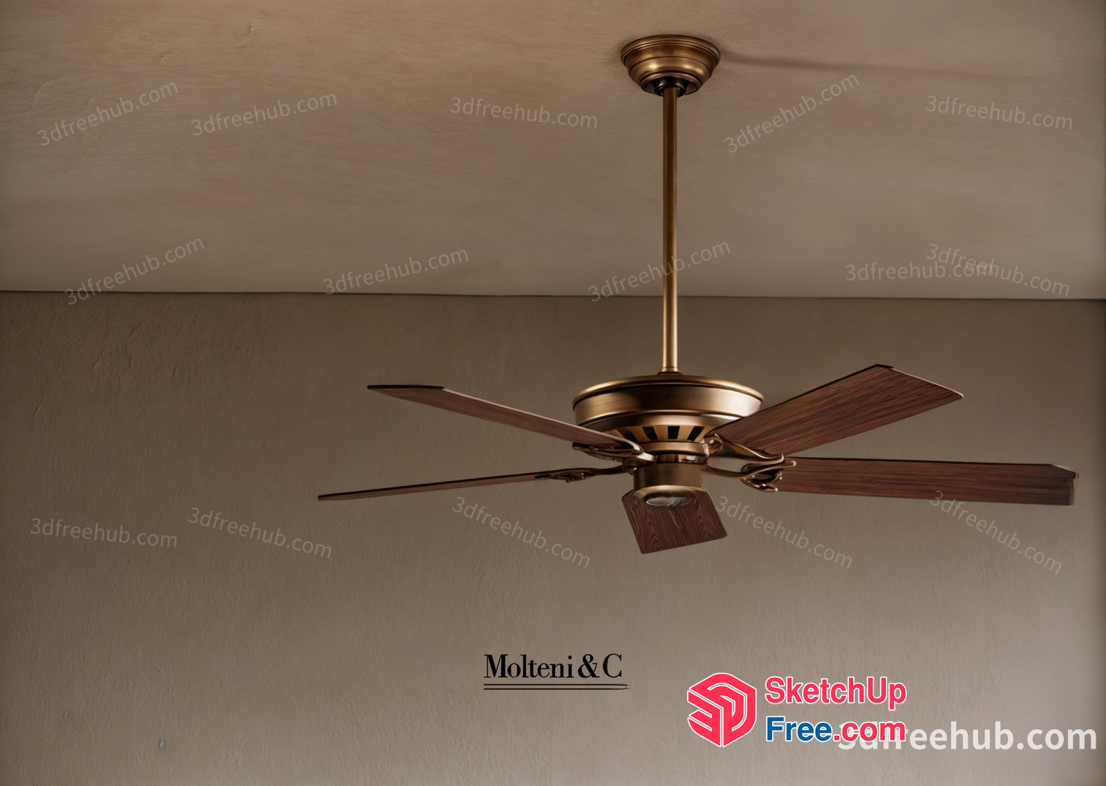 Elegant Ceiling Fan With Wooden Blades 3D SketchUp File