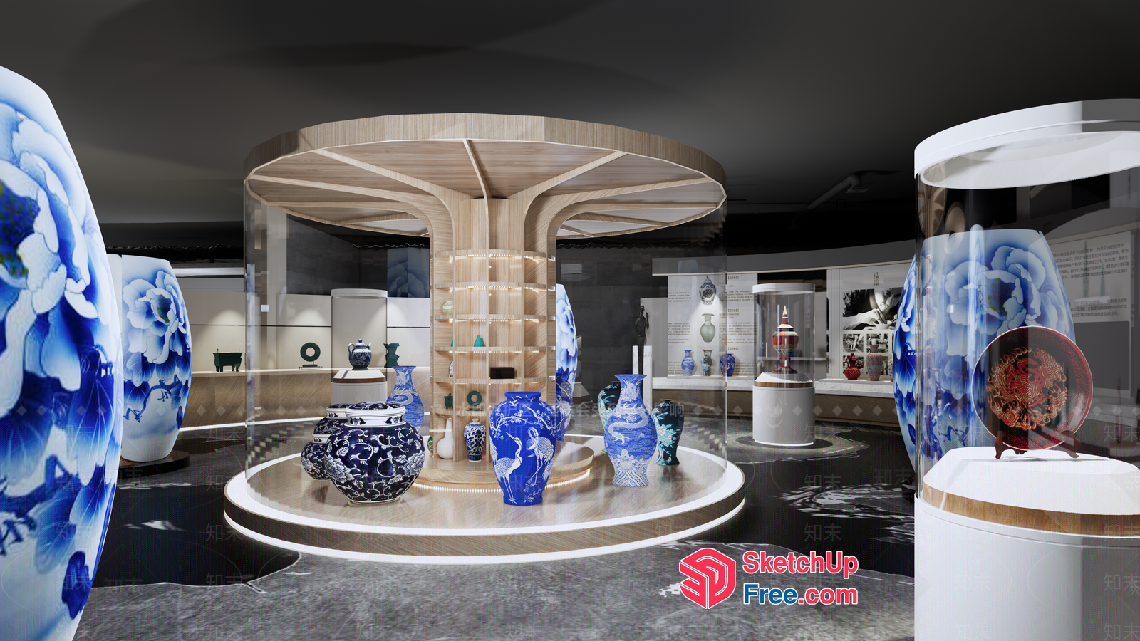 Elegant Blue And White Porcelain Display 3D SketchUp File