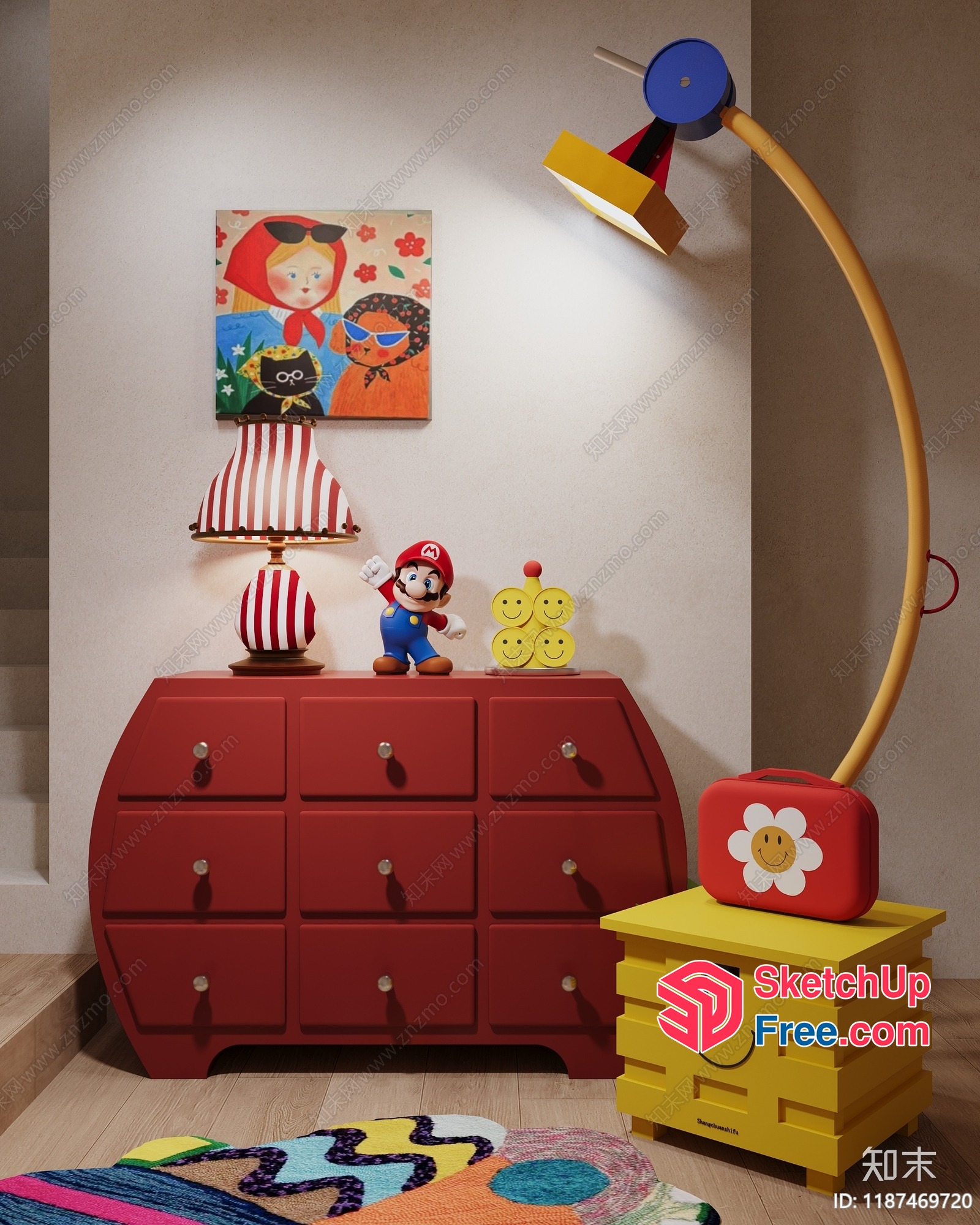 Vibrant And Whimsical Retro-Inspired Children'S Room 3D SketchUp File