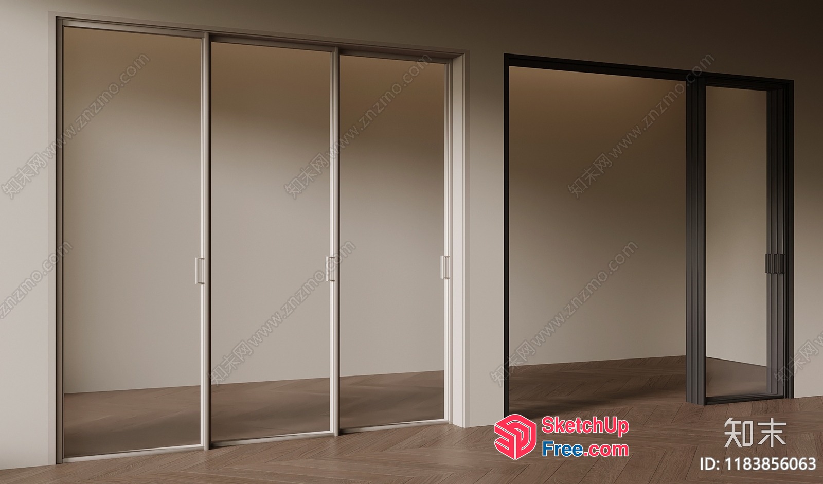 Modern Sliding Doors With Glass Panels 3D SketchUp File