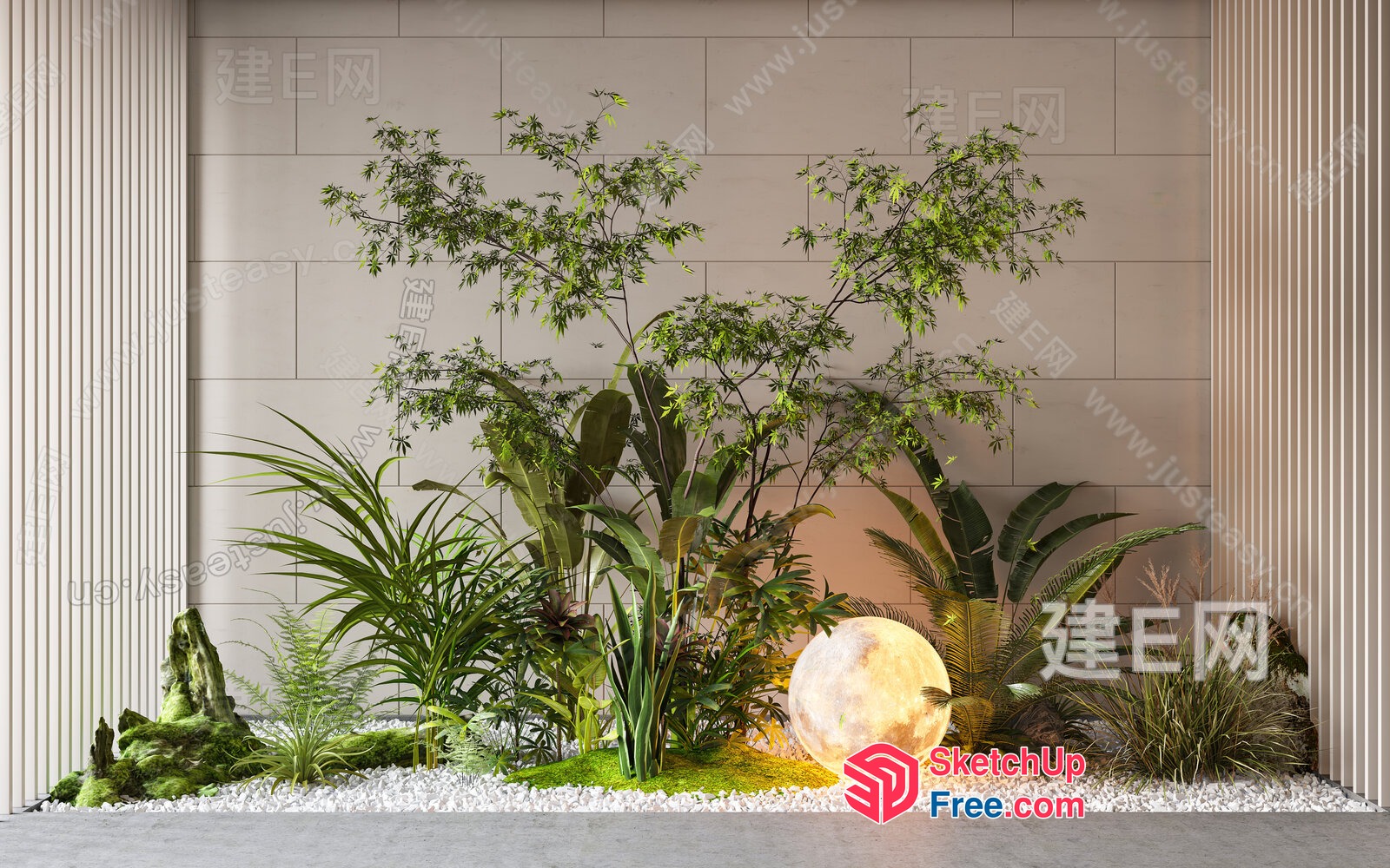Modern Garden Design With White Pebbles And Greenery 3D SketchUp File