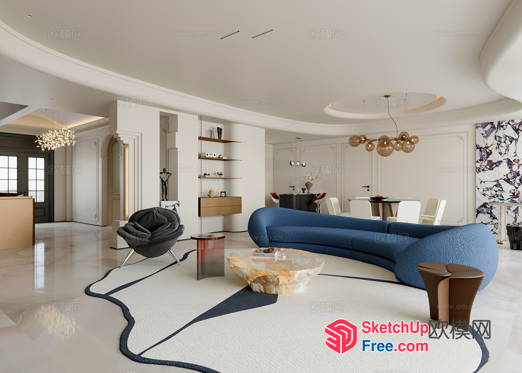 Elegant Modern Living Room With Unique Furniture And Decor 3D SketchUp File