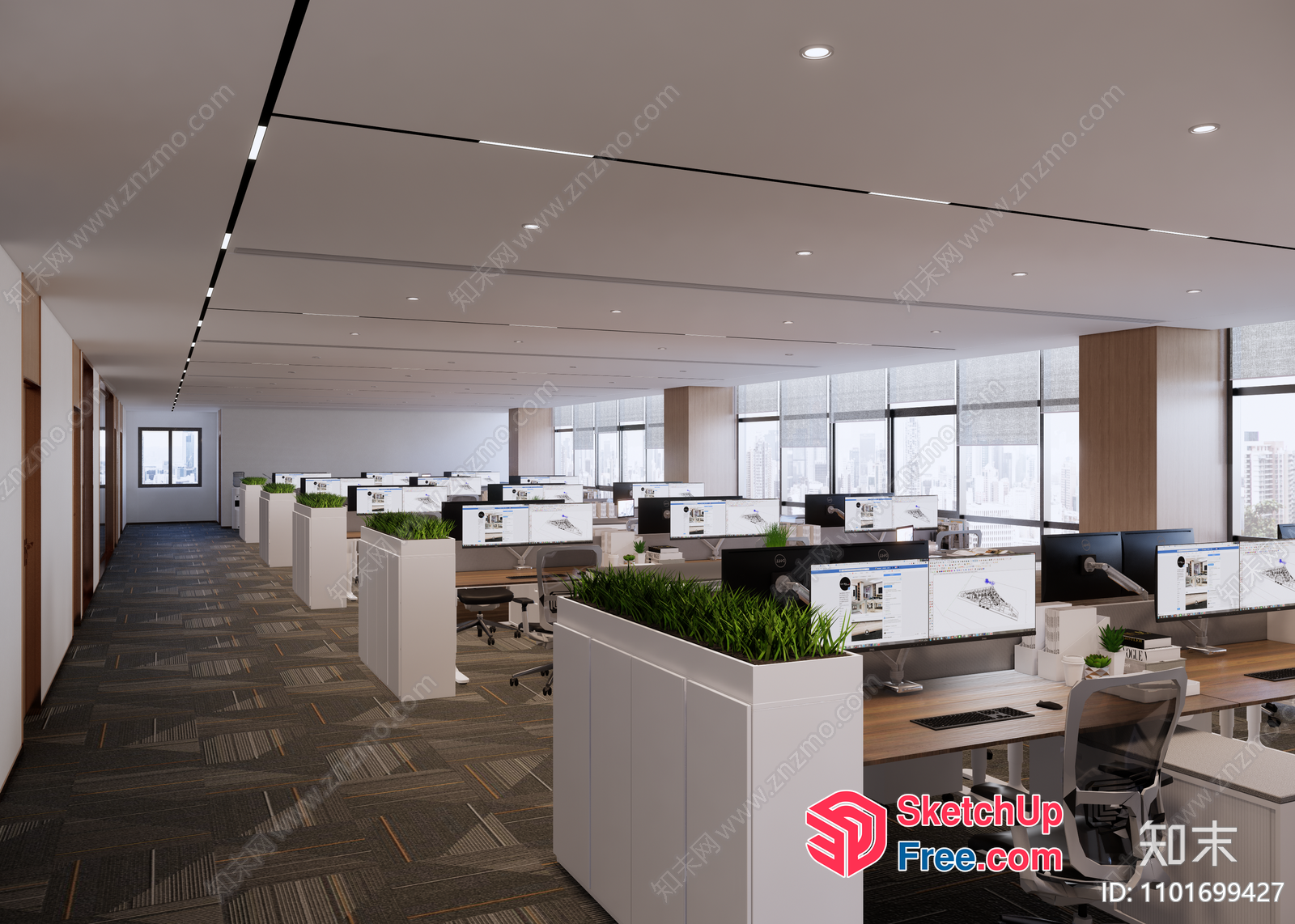 Modern Office Space With Natural Lighting And Greenery 3D SketchUp File