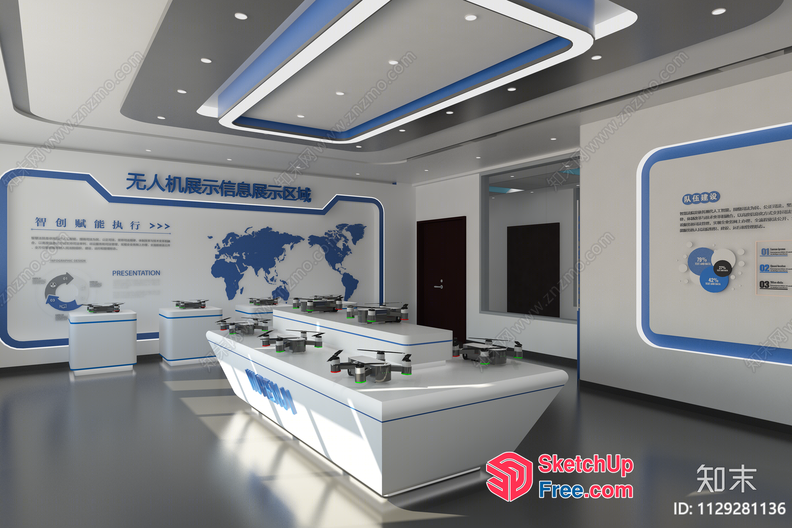 Modern Office Space With White And Blue Accents 3D SketchUp File