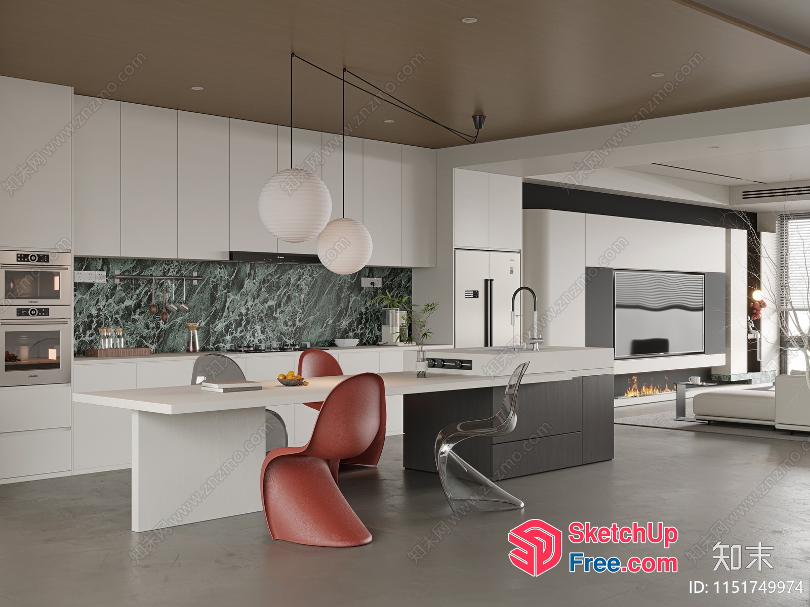 Modern Contemporary Kitchen And Dining Room Interior 3D SketchUp File