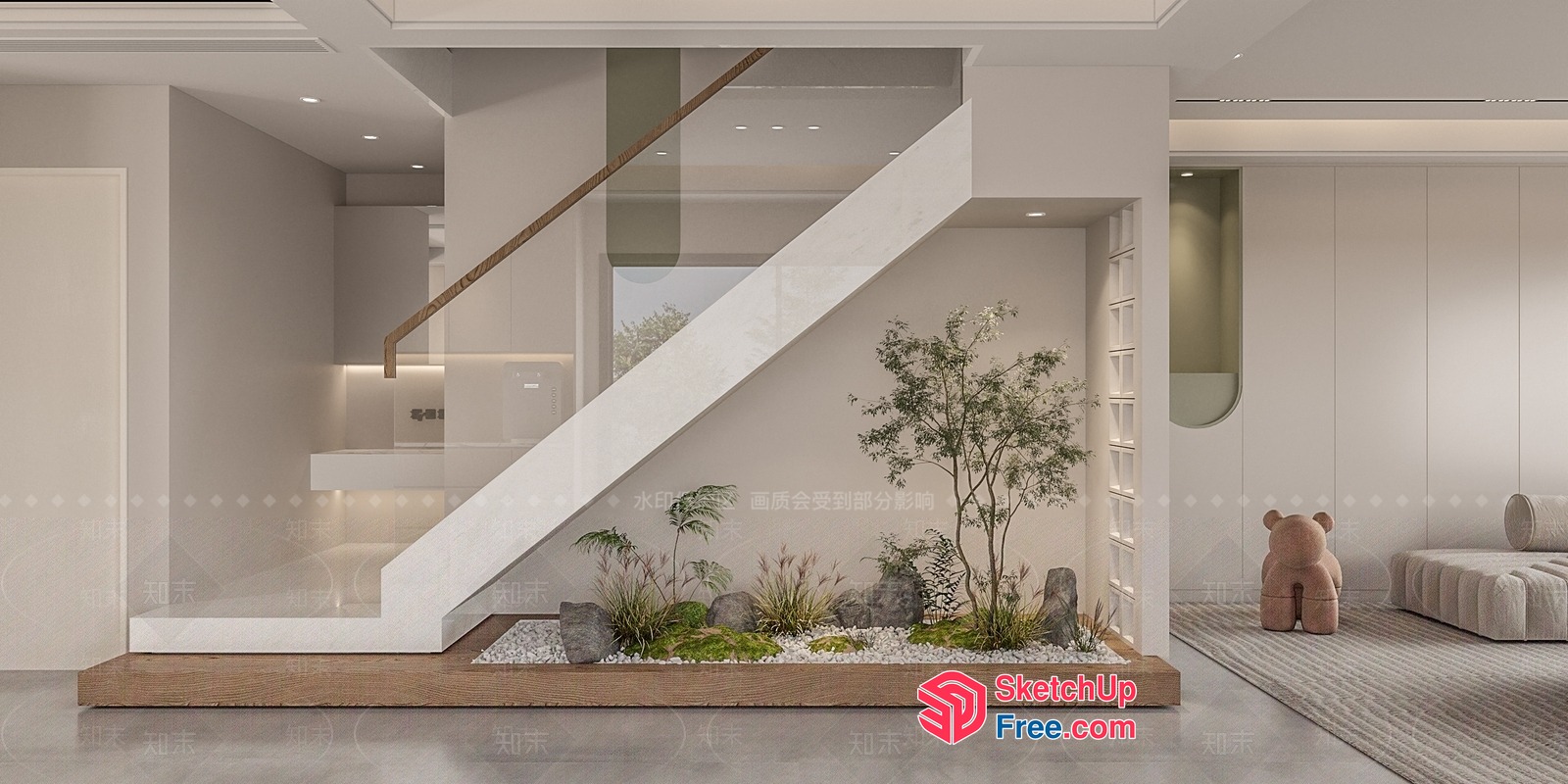 Modern Minimalist Staircase And Garden Decor 3D SketchUp File