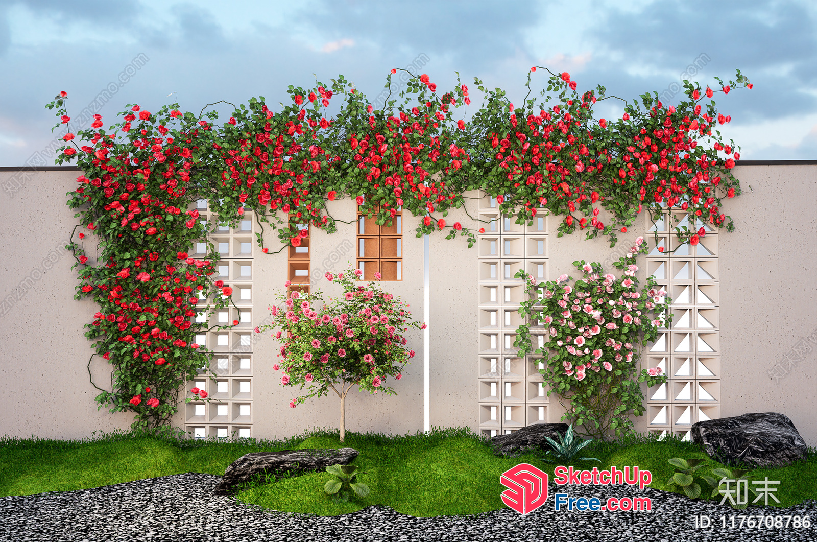 Decorative Wall With Lattice And Flowering Vines 3D SketchUp File