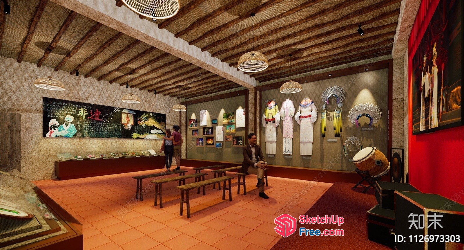 Traditional Chinese Culture Museum Interior 3D SketchUp File